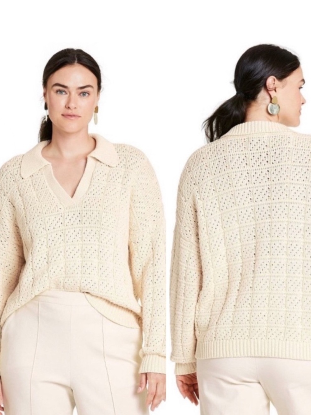 Rachel Comey x Target Ivory Knitted V-Neck Pullover Sweater